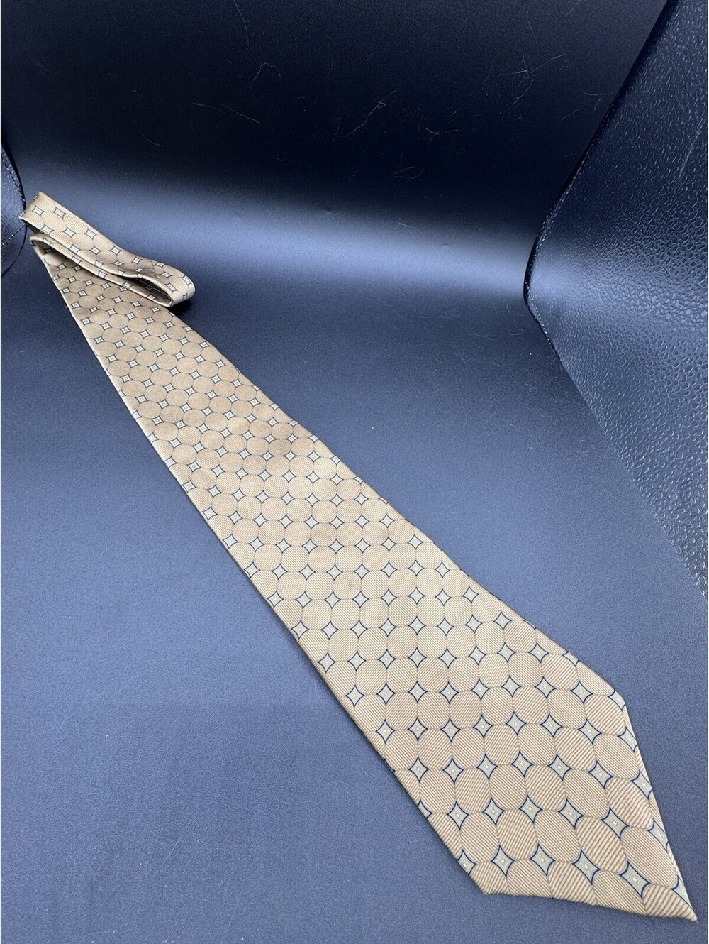 Vintage Nautica 100% Silk Tie Beige Blue Geometric Necktie Costa Rica